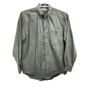 Bugle Boy Co Mens Green Washed Vintage Camp Logo Cotton Button Up‎ Shirt Medium